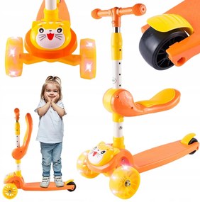 Világító LED-es 3 kerekes Álló-ülő roller, gyerekeknek, narancssárga cicás
