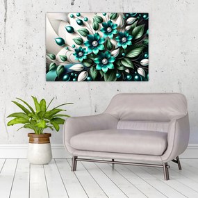Kép - 3D türkiz virágok (90x60 cm)