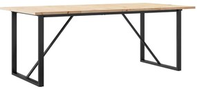 Tömör fenyőfa és acél O-vázú étkezőasztal 200x100x75,5 cm