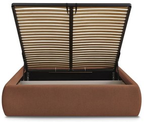 Narancssárga kárpitozott ágyneműtartós-ágytámla nélkül franciaágy ágyráccsal 160x200 cm Inera – Bobochic Paris