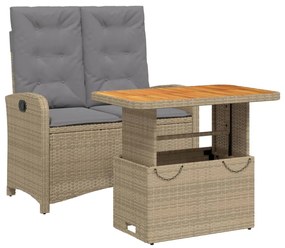 vidaXL 2 részes bézs polyrattan kerti étkezőgarnitúra párnákkal
