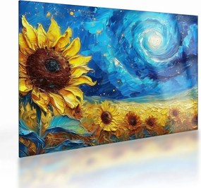 Üveg kép - Festés napraforgó (70x50 cm)