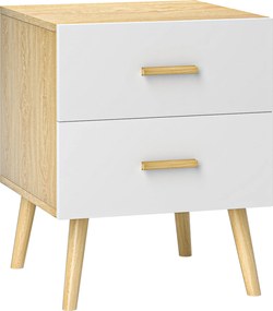 HOMCOM Tölgyágy melletti éjjeliszekrény 2 fiókkal, 40x40x50 cm, Tölgy | Aosom