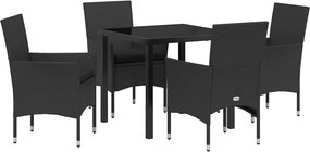 vidaXL Kert étkező szett párnával 5 pcs Fekete polirattan