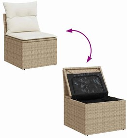 Kerti Kanapé Szett párnával 10 pcs Bézs és fehér Poli rattan