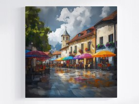 Vászonkép Canvas Város Tér Utca Kávézók Napernyők Templom 40x40