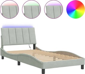 vidaXL világosszürke bársony ágykeret LED-ekkel matrac nélkül Hanko 100 x 200 cm