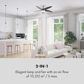 Klarstein Bolero, 2 az 1-ben mennyezeti ventilátor, 134 cm, lámpa, 55 W, távirányító, fekete