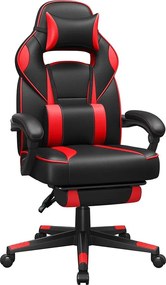 Ergonómikus szék, állítható irodai szék lábtartóval, fekete-piros