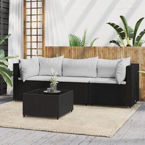4 részes fekete polyrattan kerti ülőgarnitúra párnákkal