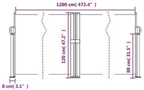 antracitszürke behúzható oldalsó napellenző 120 x 1000 cm