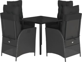 vidaXL 5 részes fekete polyrattan kerti étkezőgarnitúra párnákkal