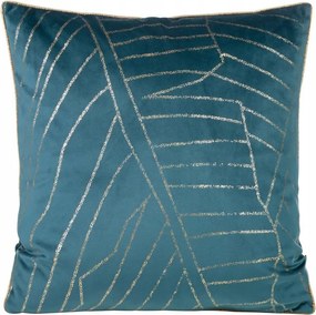 Párnahuzat 45x45 sötétkék, arany velúr levélmintás