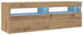kézműves tölgy szerelt fa TV-szekrény LED-ekkel 120x35x40 cm