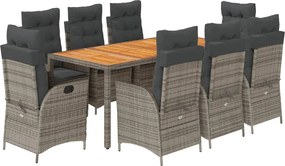 vidaXL 9 részes szürke polyrattan kerti étkezőgarnitúra párnával