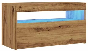 kézműves tölgy szerelt fa TV-szekrény LED-ekkel 75x35x40 cm
