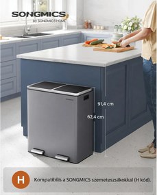 2 rekeszes pedálos recycling szemetes lágy záródással, szürke fém