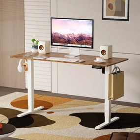 CSOMAGAJÁNLAT | LVN System Lite elektromos asztal + forgószék szett | Barna-fehér 140x60cm elektromosan állítható magasságú íróasztal + fekete forgószék