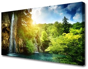 Vászonkép Waterfall Fák Landscape 125x50 cm