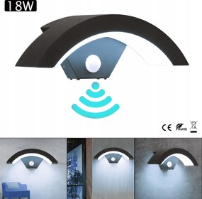 Led Fali Lámpa Mozgásérzékelővel IP65 18W 6000K Kültéri Fekete