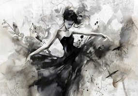 Fotótapéta Balerina akvarell tánc virágok mono vinil 254x184 +ragasztó