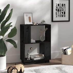 fekete tömör fenyőfa könyvszekrény/térelválasztó 51x25x70 cm