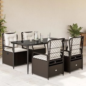 5 részes barna polyrattan kerti étkezőgarnitúra párnákkal