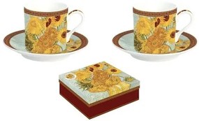 Porcelán eszpresszócsésze+alj 2 személyes, 75ml, dobozban, Van Gogh: Napraforgók