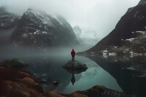 Vászonkép Canvas Norvégia Hegyek Fjord Tél Ember Magány 60x40