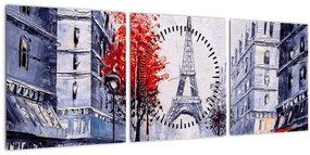 Egy párizsi utca képe, olajfestmény (órával) (90x30 cm)