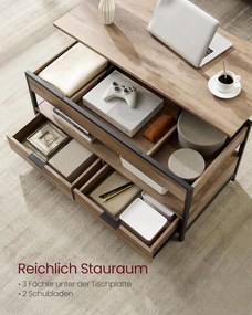 Magasságban állítható dohányzóasztal, 50 × 100 cm, karamellbarna–tintafekete színben