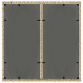 bézs polyrattan üveglapos kerti asztal 90 x 90 x 75 cm