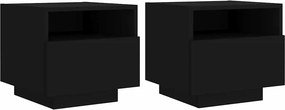 vidaXL 2 db fekete éjjeliszekrény LED-világítással 40 x 39 x 37 cm