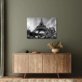 Üveg kép - Eiffel-torony, fekete-fehér (70x50 cm)