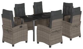 vidaXL 7 részes szürke polyrattan kerti étkezőgarnitúra párnával