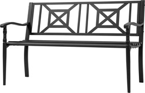 Outsunny 2 Személyes Kerti Pad Acél Kültéri Padkarokkal és Dekoratív Háttámlával Teraszra, Erkélyre, Fedett Teraszra | Teherbírás 240 kg | 128x62,5x81