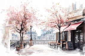 Vászonkép Canvas Párizs Franciaország Terasz Kávézó Fák Tavasz 60x40