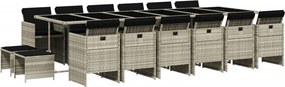 vidaXL 17 részes szürke polyrattan kerti étkezőgarnitúra párnákkal
