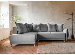 Szürke kordbársony kinyitható sarokkanapé (bal oldali) Lazy Lukka – Miuform