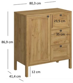 Komód Keira 1D3S (arany craft tölgy). 1052991