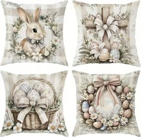 Húsvéti díszpárnahuzat Nyuszi 40x40 cm – 4 db-os szett
