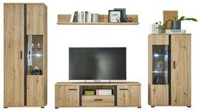 Nappali fal/szekrénysor, artisan tölgy/fekete, KANODE