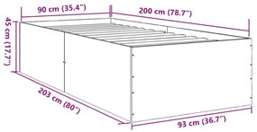 füstös tölgy színű szerelt fa ágykeret 90 x 200 cm