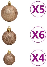 csuklópántos műkarácsonyfa 150 LED-del és gömbökkel 150 cm