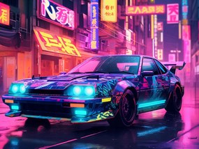 Poszter 80x60cm Éjszakai rally Neo-Tokióban