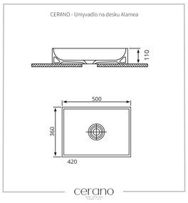 Cerano Alamea, asztali mosogató 50x36x11 cm, fehér, CER-CER-403341
