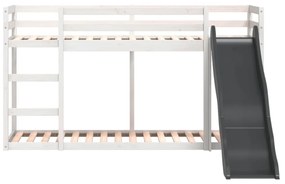 fehér tömör fenyő emeletes ágy csúszdával és létrával 90x200 cm