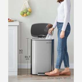 Konyhai pedálos szemetes, 50 literes szemetes kuka, ezüst