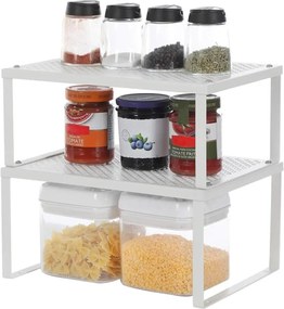 Polcrendszerező, egymásra rakható fém fűszertartó 2 db, fehér