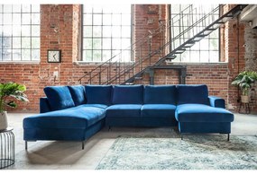 Lofty Lilly matrózkék kinyitható U alakú bársony kanapé, bal oldali - Miuform